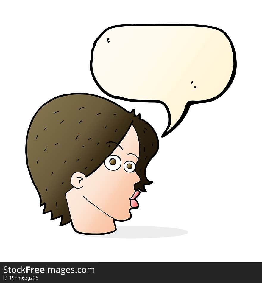 cartoon female face with speech bubble