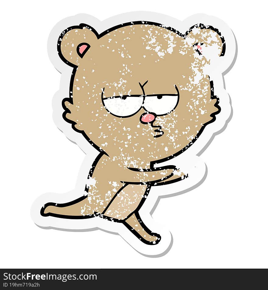 distressed sticker of a bored bear cartoon