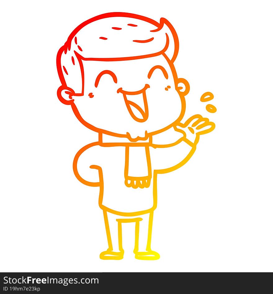 warm gradient line drawing of a cartoon man laughing