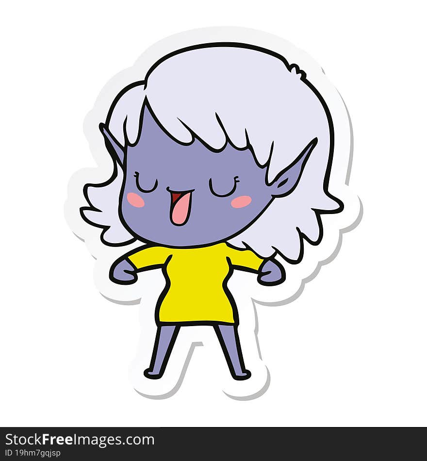 Sticker Of A Cartoon Elf Girl