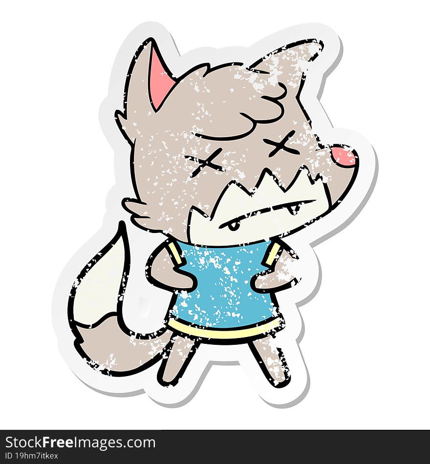 Distressed Sticker Of A Cartoon Dead Fox