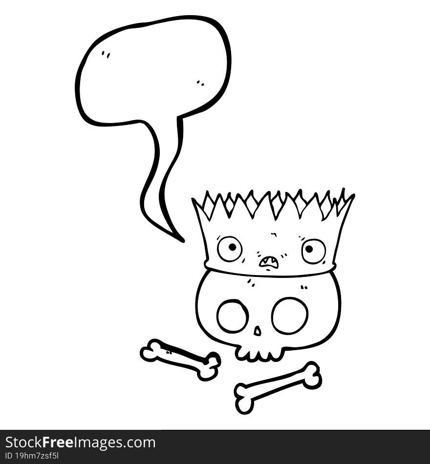 freehand drawn speech bubble cartoon magic crown on old skull