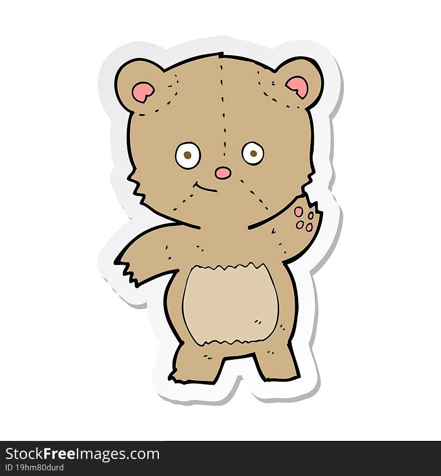 sticker of a cartoon waving teddy bear