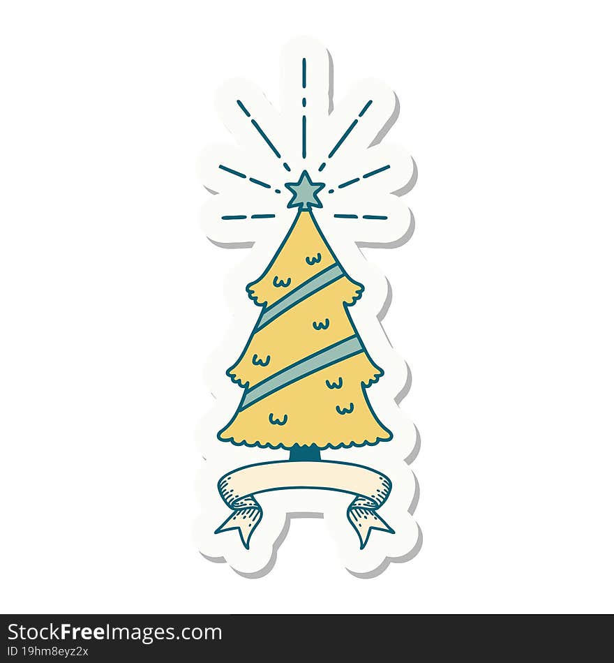 sticker of a tattoo style christmas tree with star