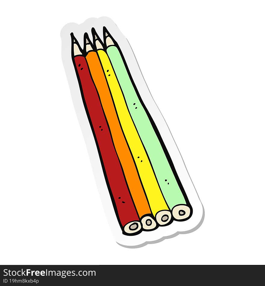 sticker of a cartoon colored pencils