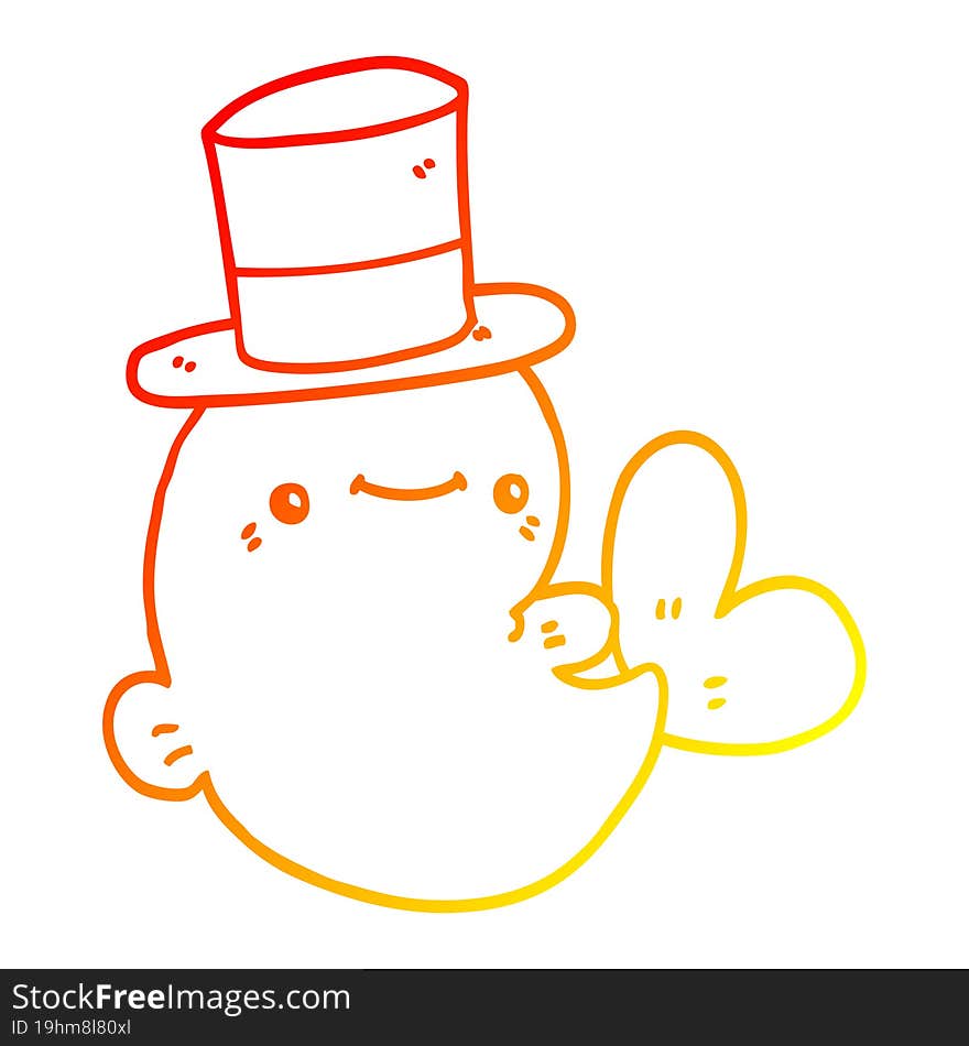 warm gradient line drawing cute cartoon whale wearing top hat