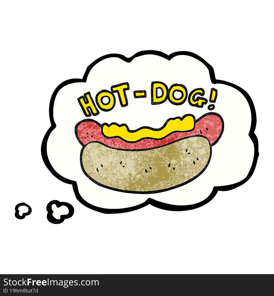 freehand drawn thought bubble textured cartoon hotdog