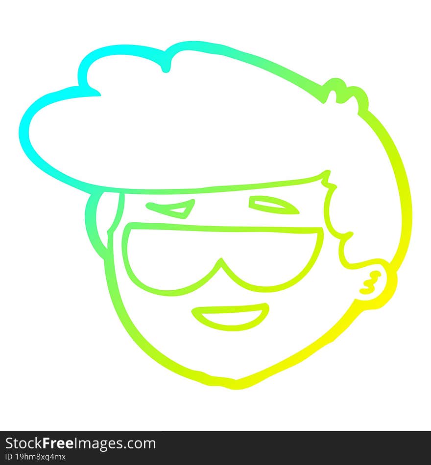 cold gradient line drawing cartoon boy wearing sunglasses