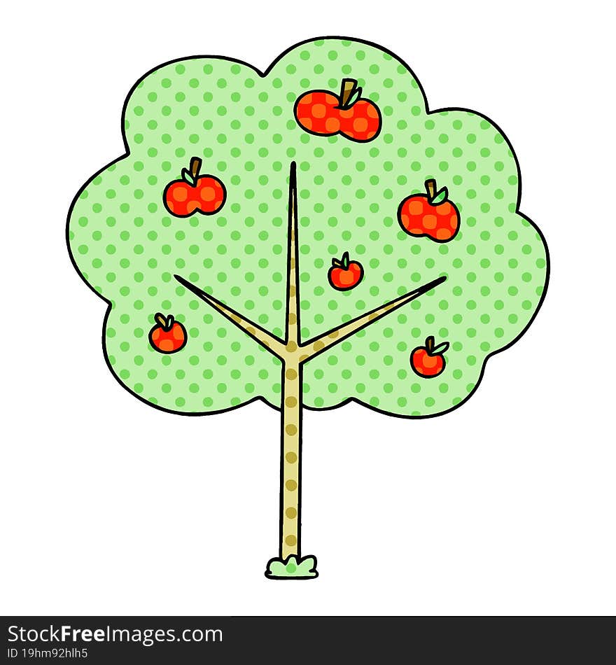 comic book style quirky cartoon apple tree. comic book style quirky cartoon apple tree