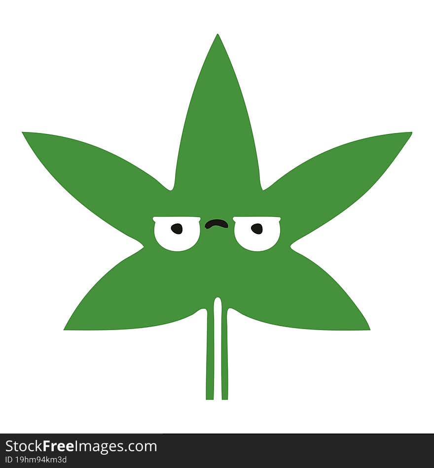 flat color retro cartoon marijuana leaf