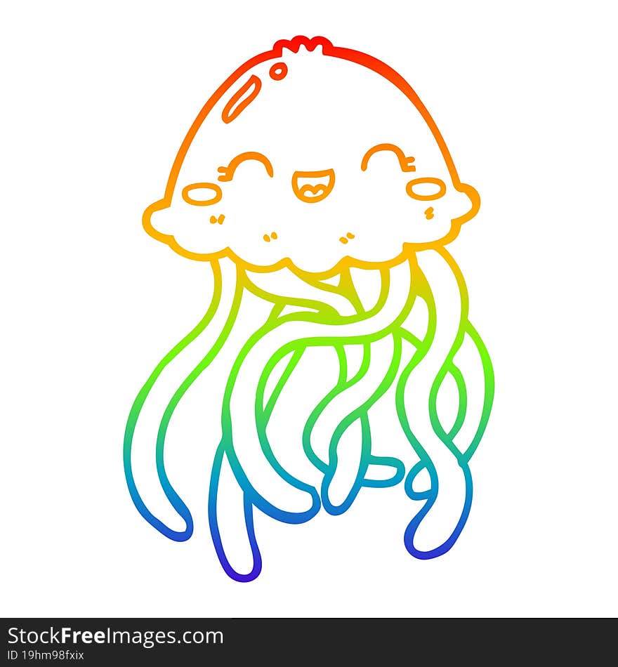 rainbow gradient line drawing cute cartoon jellyfish