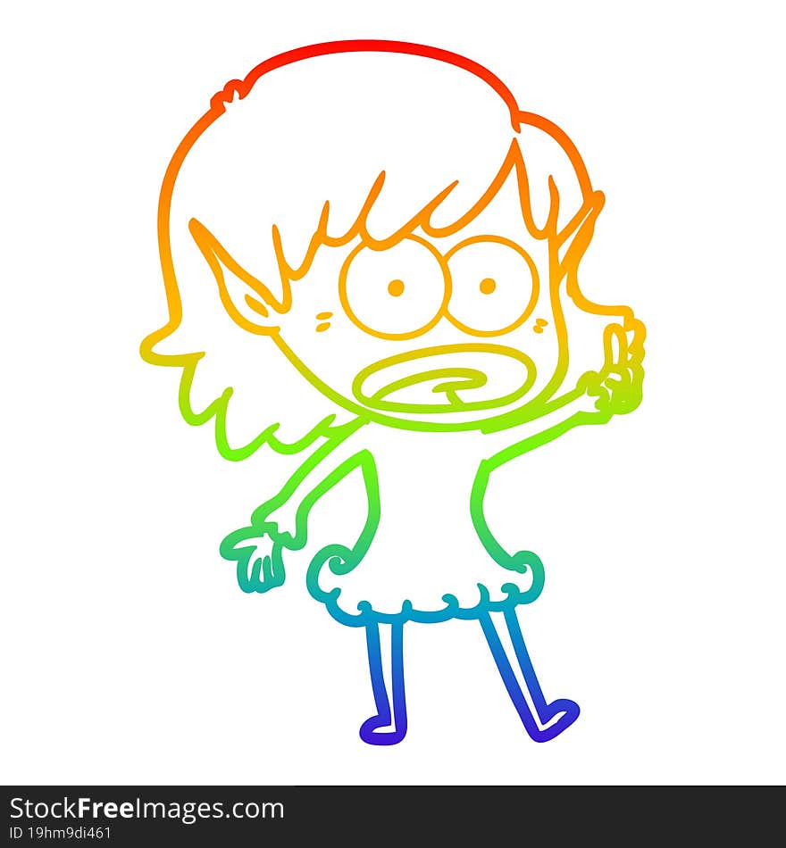 rainbow gradient line drawing cartoon shocked elf girl