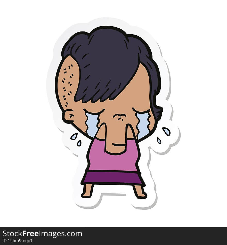 sticker of a cartoon crying girl