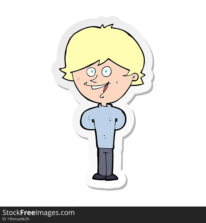 sticker of a cartoon happy boy