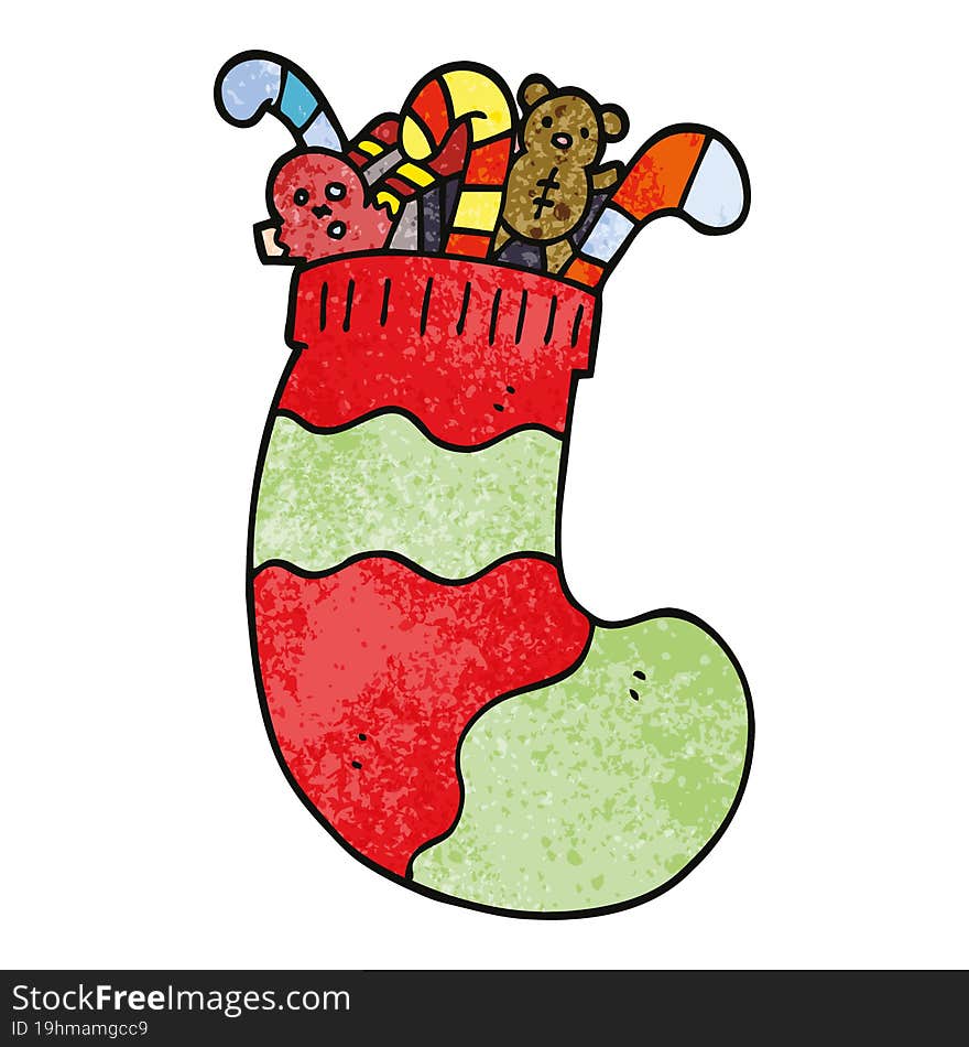 Cartoon Doodle Christmas Stocking Full Of Toys