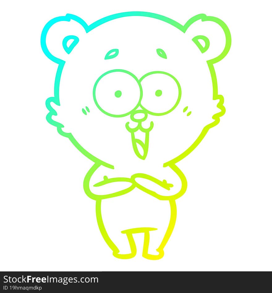 cold gradient line drawing laughing teddy  bear cartoon