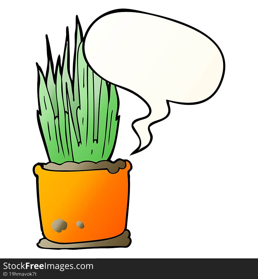 Cartoon House Plant And Speech Bubble In Smooth Gradient Style