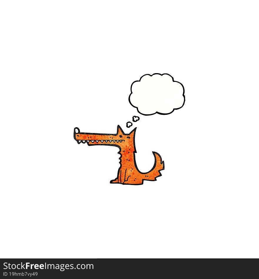 cartoon long nose fox with thougth bubble