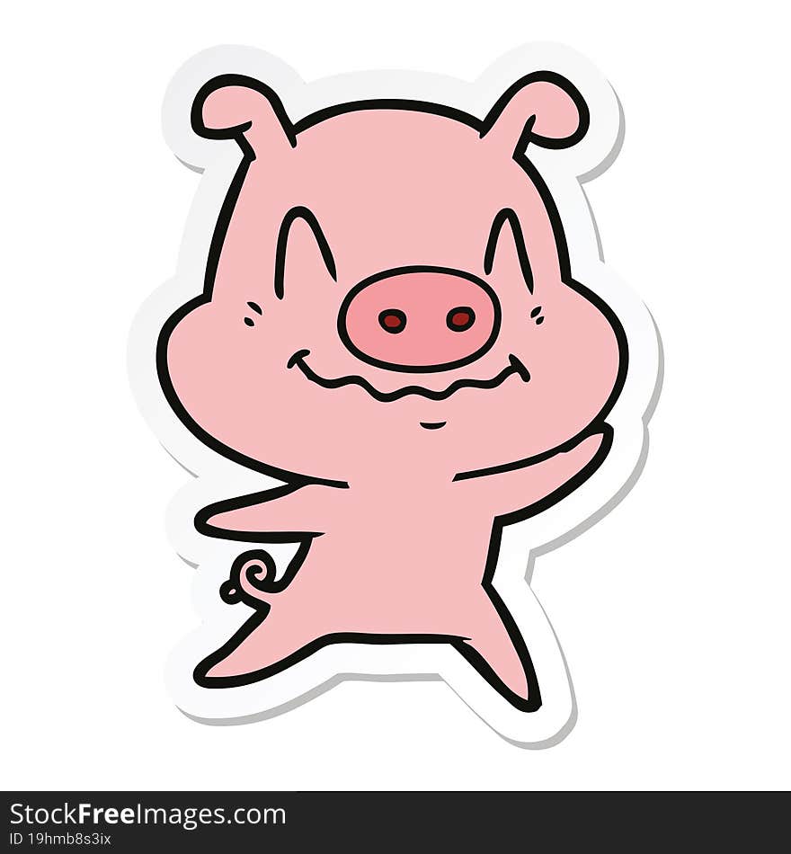 sticker of a nervous cartoon pig