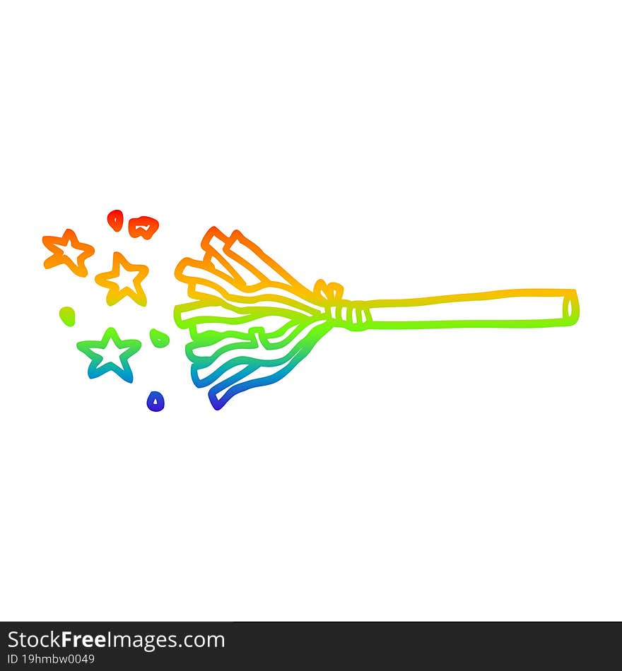 rainbow gradient line drawing of a cartoon magic broom