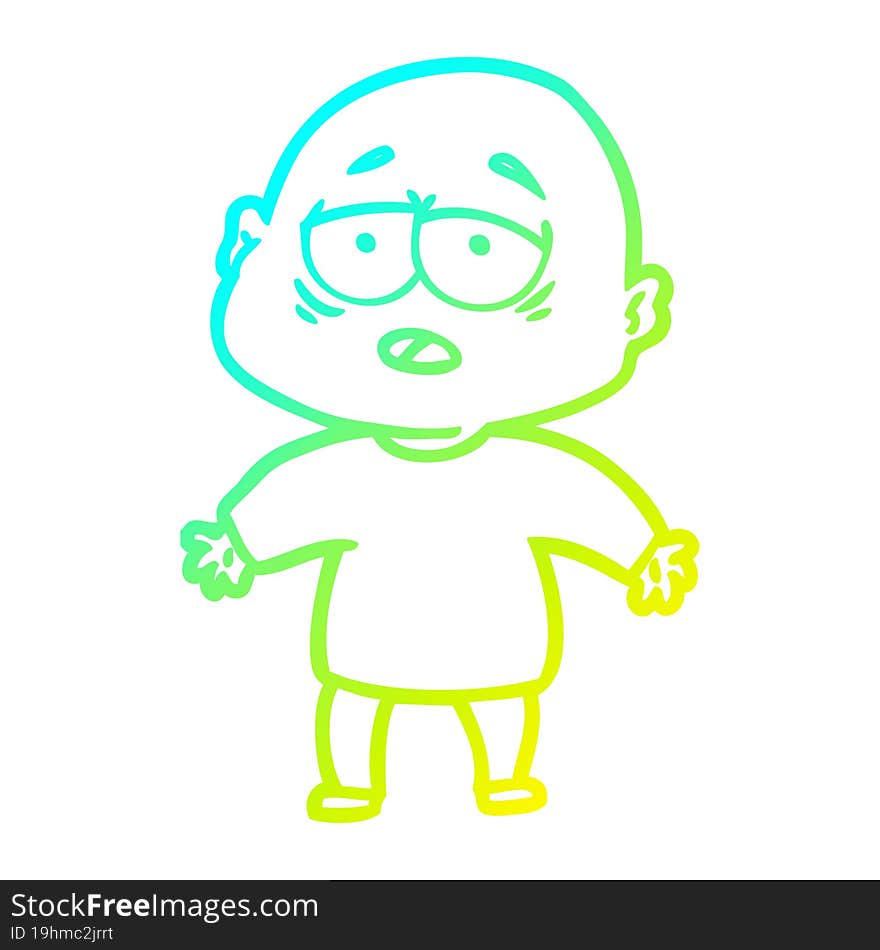 cold gradient line drawing cartoon tired bald man