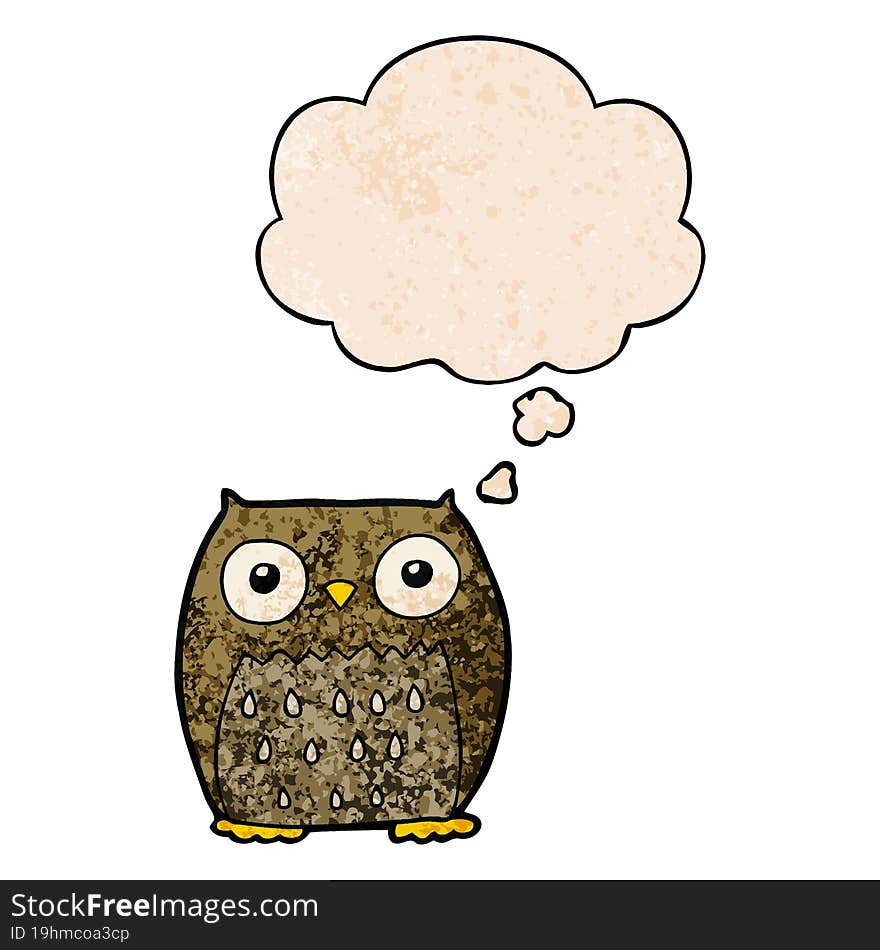 cartoon owl and thought bubble in grunge texture pattern style