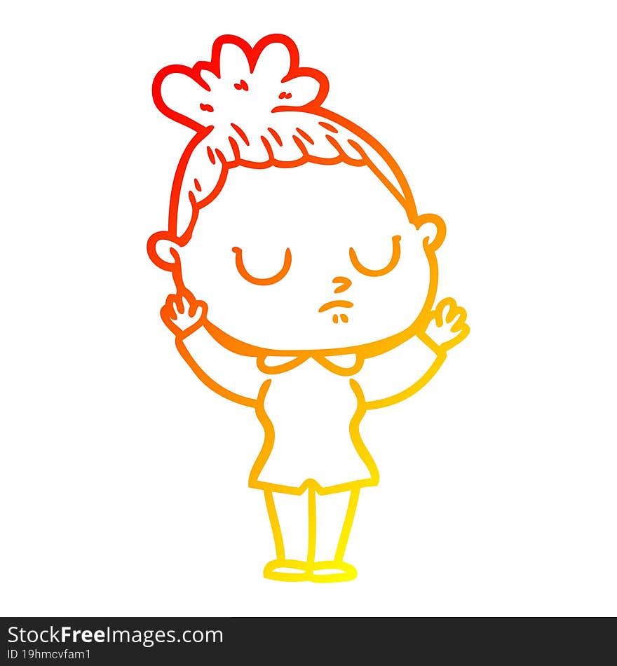 Warm Gradient Line Drawing Cartoon Calm Woman