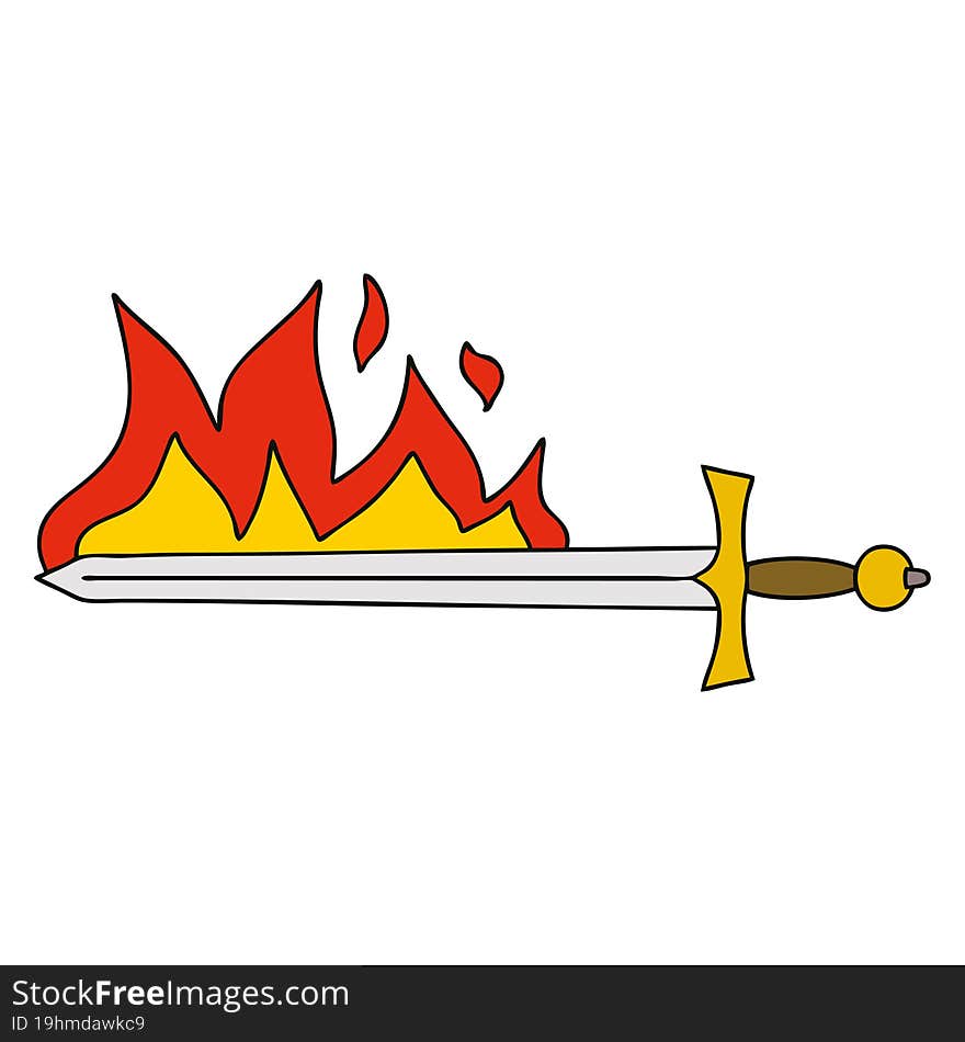 quirky hand drawn cartoon flaming sword