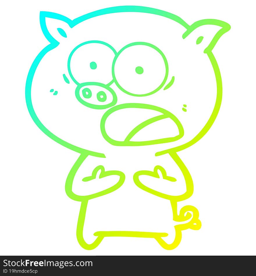 cold gradient line drawing cartoon pig shouting