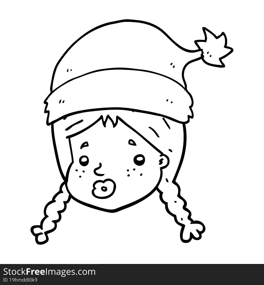 cartoon girl wearing christmas hat