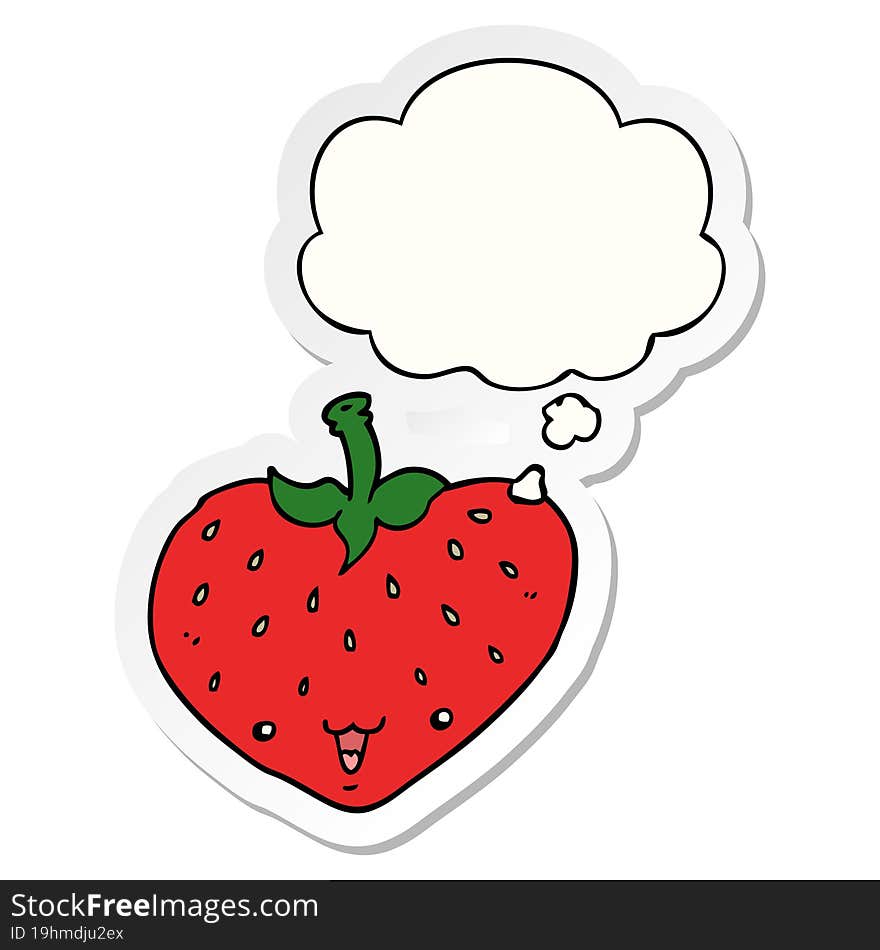 cartoon strawberry with thought bubble as a printed sticker