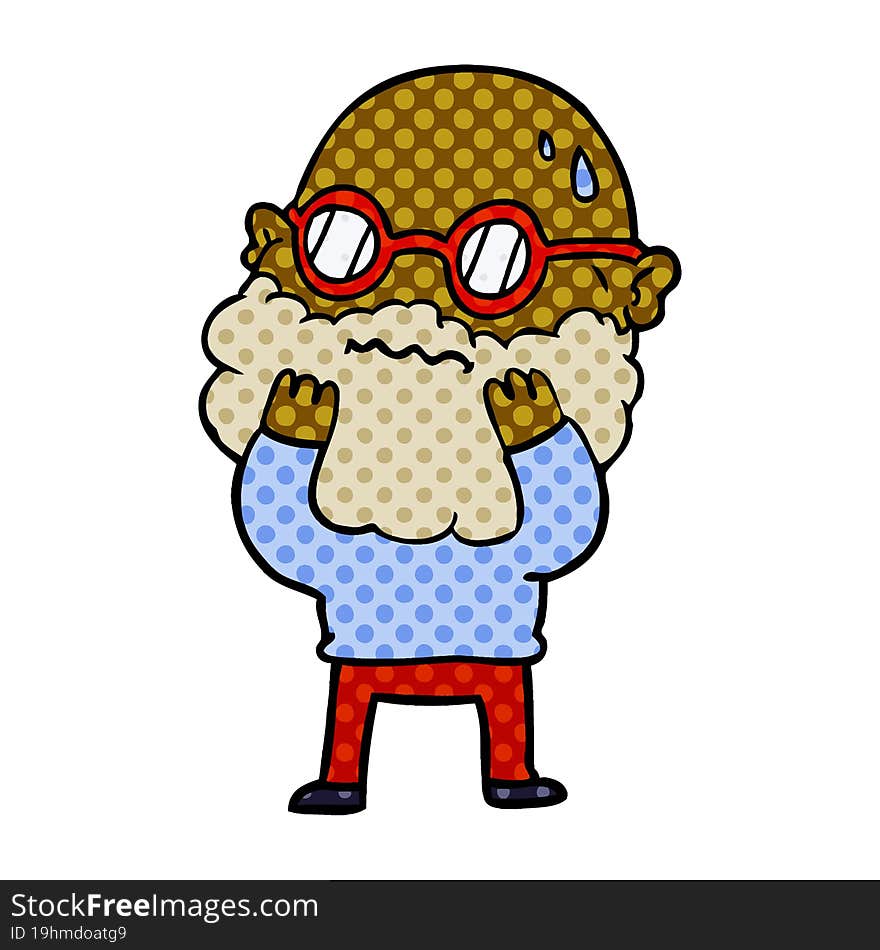 cartoon worried man with beard and spectacles. cartoon worried man with beard and spectacles