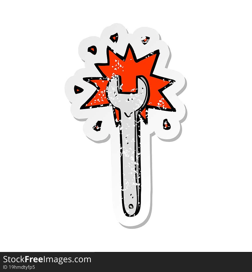 retro distressed sticker of a cartoon spanner