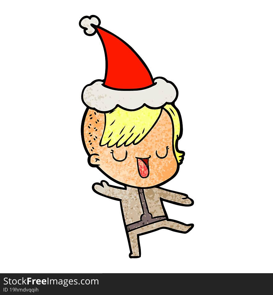 cute textured cartoon of a girl with hipster haircut wearing santa hat