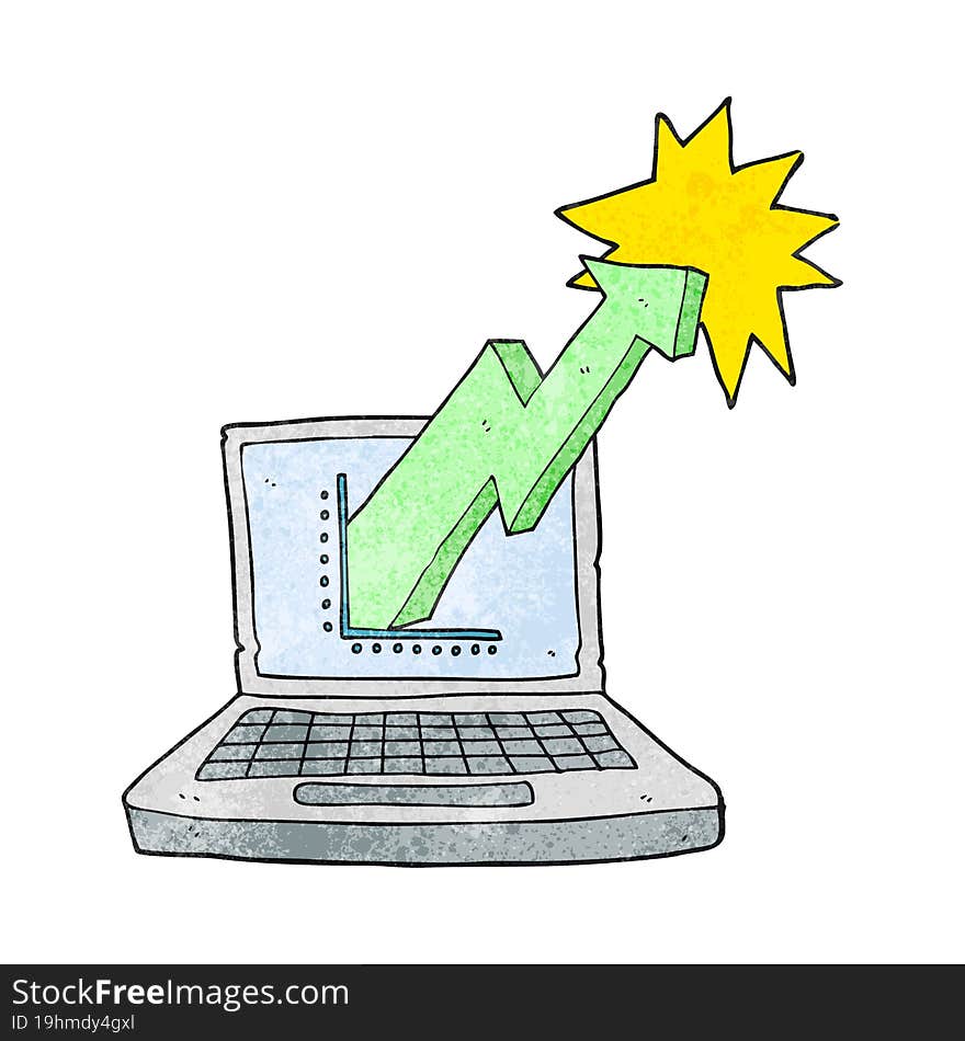 freehand textured cartoon laptop computer with business graph