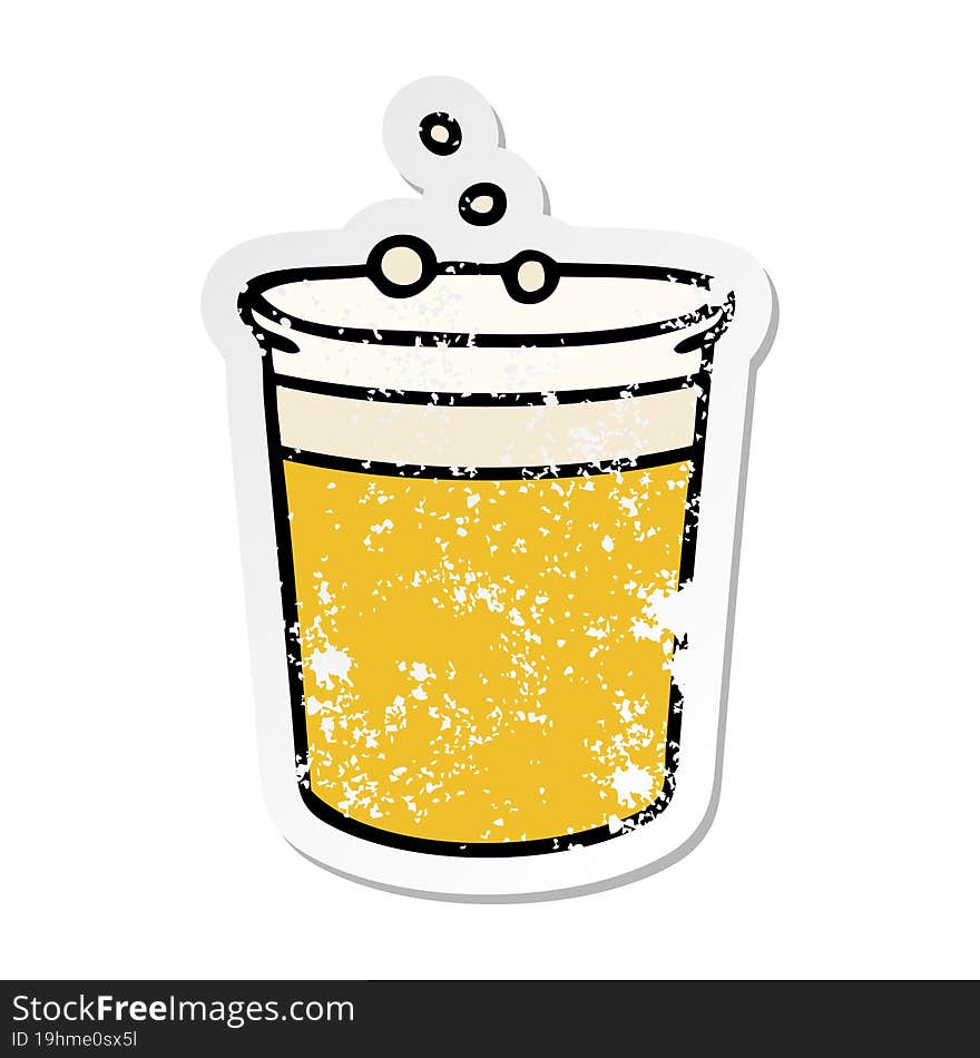 distressed sticker of a quirky hand drawn cartoon glass of beer