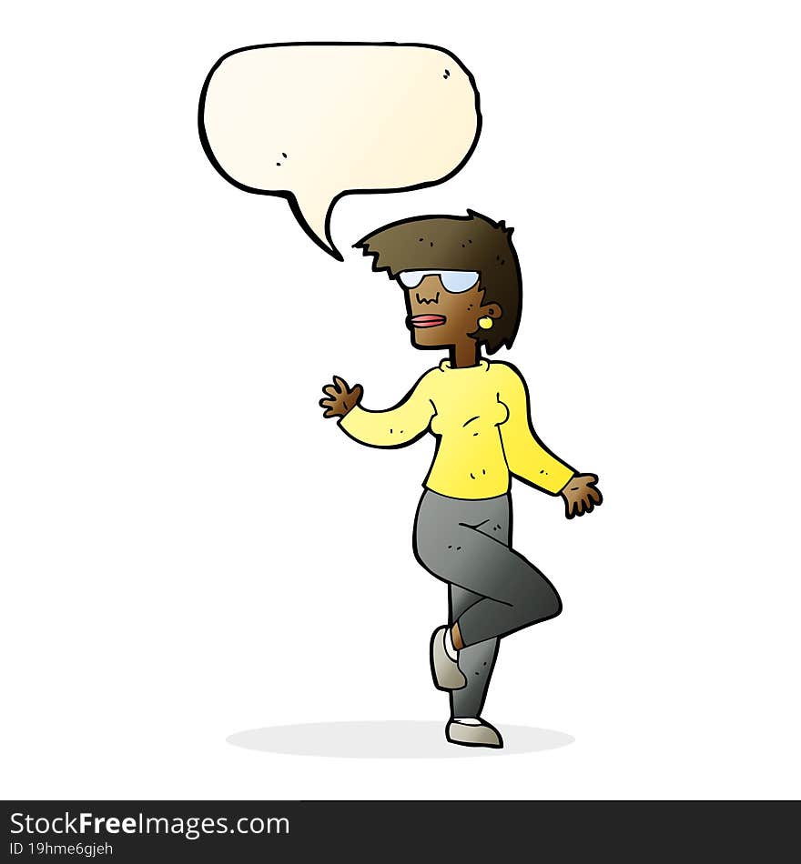 Cartoon Woman Waving With Speech Bubble