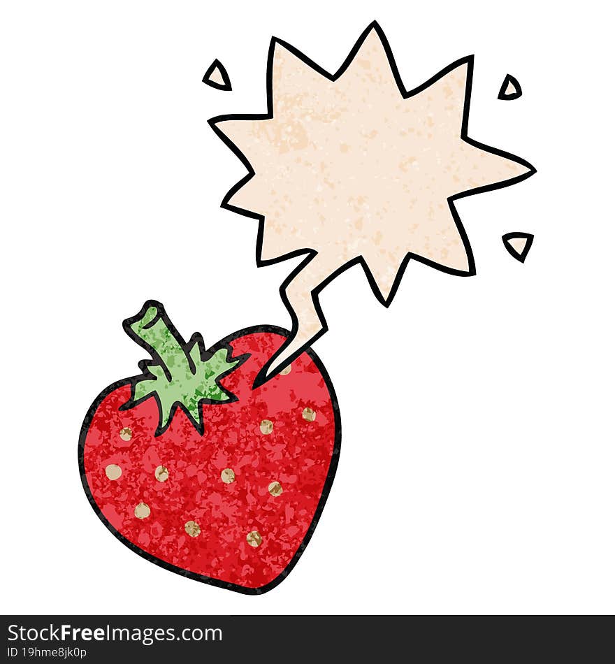 cartoon strawberry and speech bubble in retro texture style