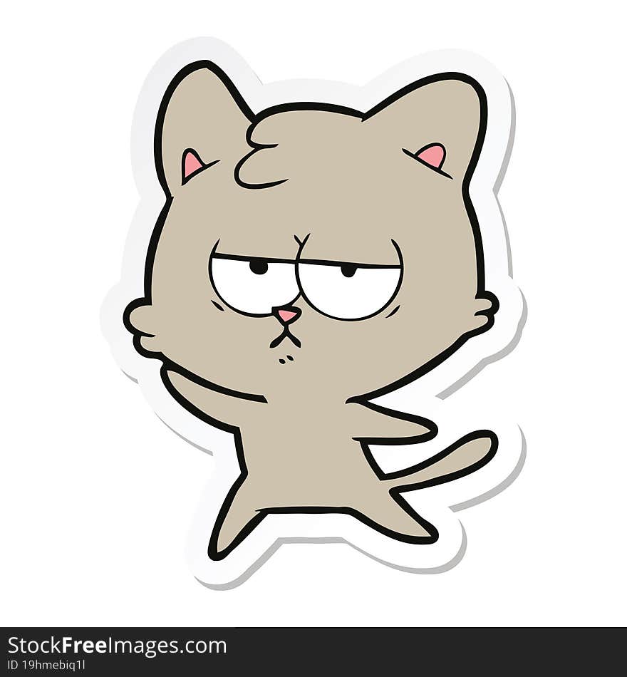 Sticker Of A Bored Cartoon Cat