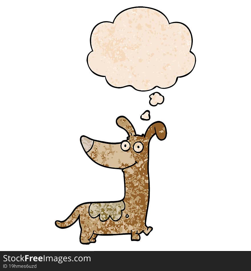 cartoon dog and thought bubble in grunge texture pattern style