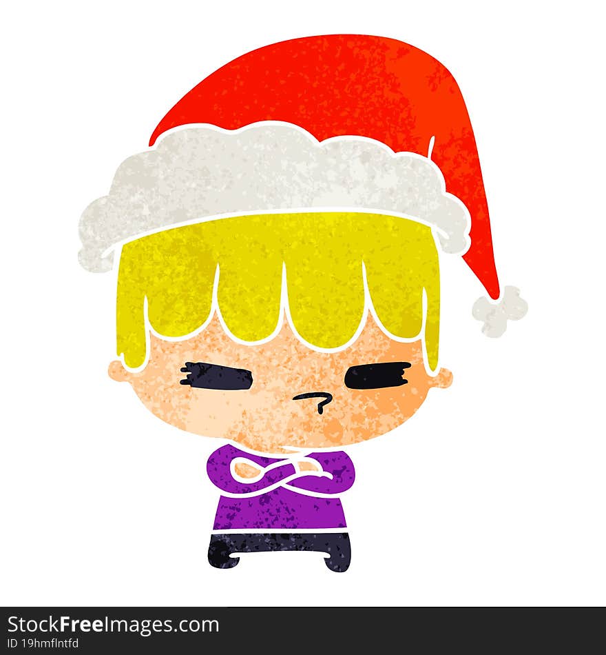 hand drawn christmas retro cartoon of kawaii boy