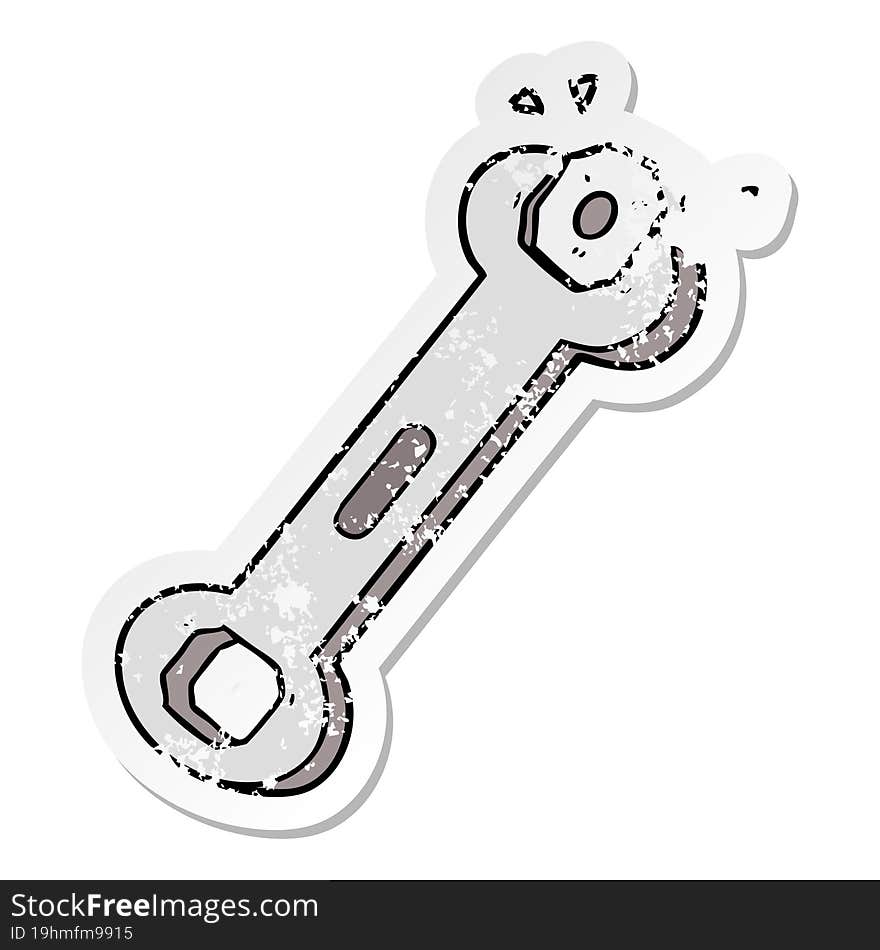 distressed sticker of a cartoon spanner turning nut