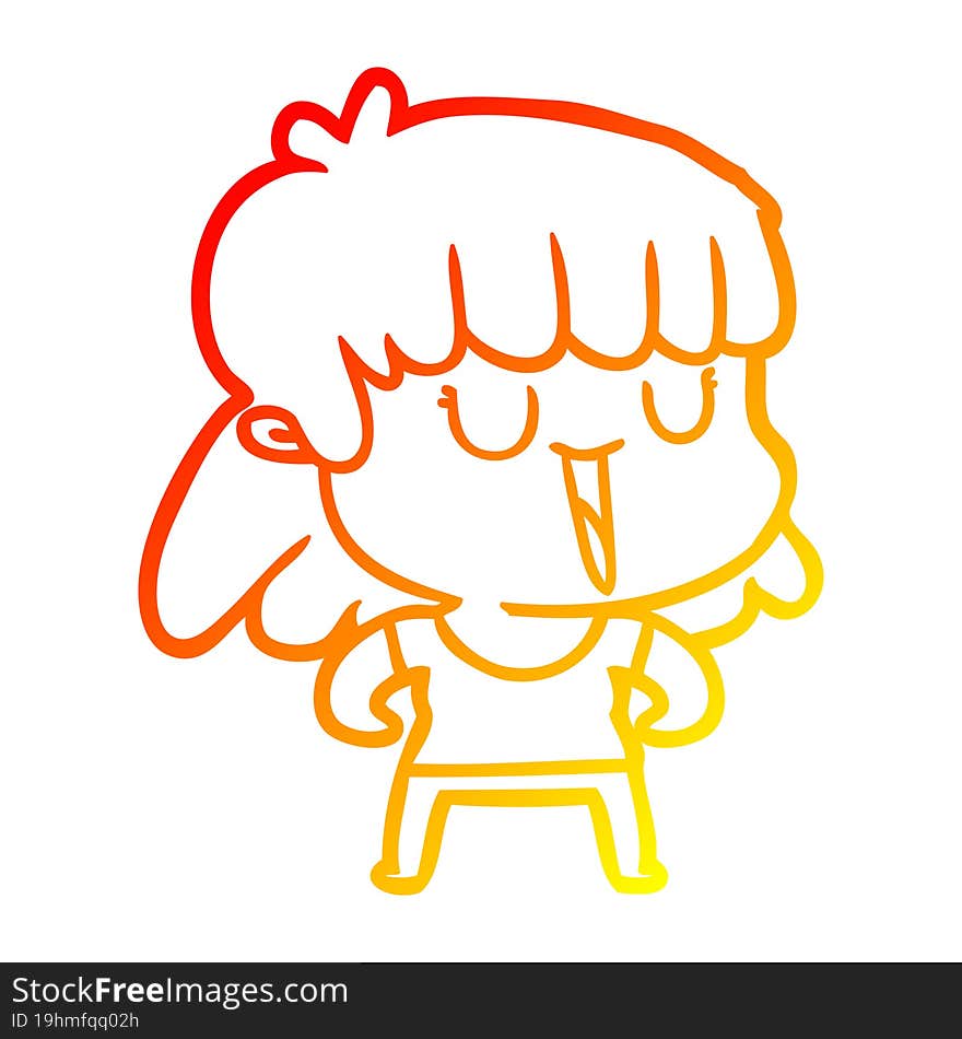 warm gradient line drawing of a cartoon woman laughing