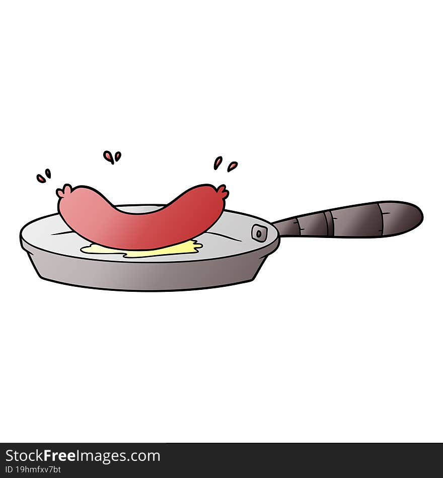 cartoon frying sausage. cartoon frying sausage