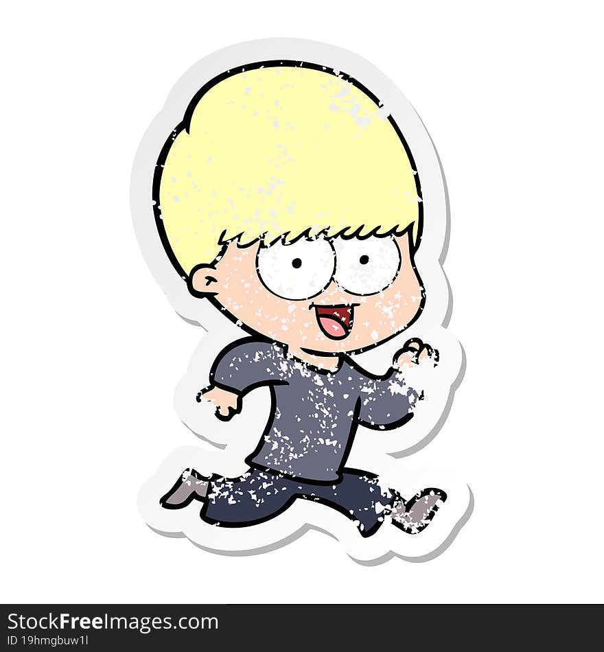 Distressed Sticker Of A Happy Cartoon Boy