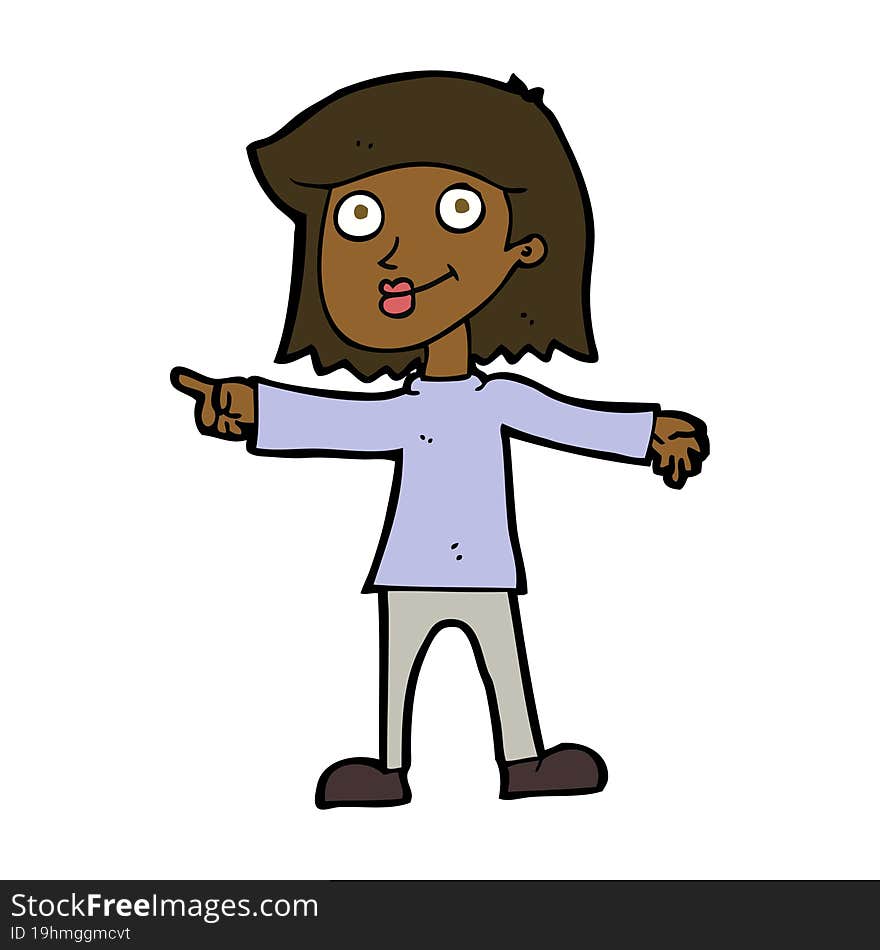 cartoon happy woman pointing