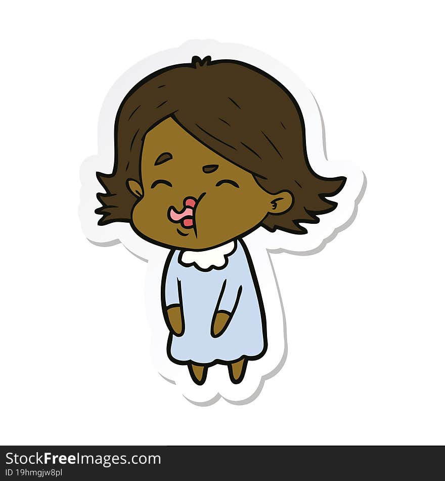 sticker of a cartoon girl pulling face