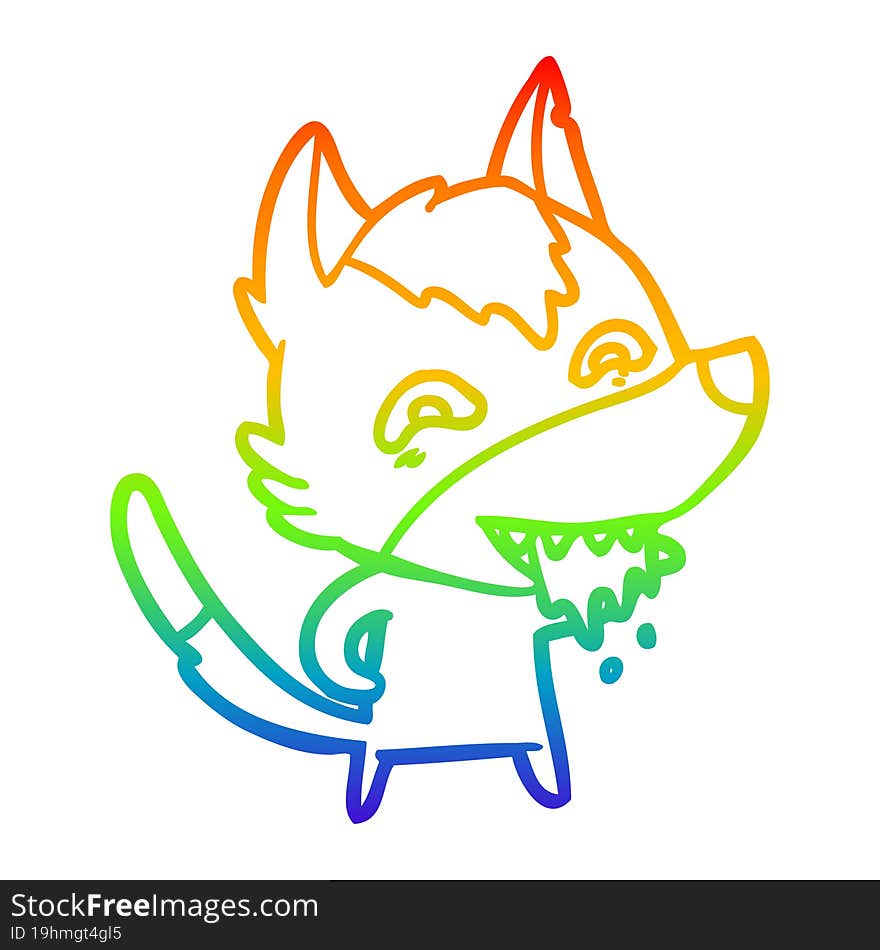 rainbow gradient line drawing of a cartoon hungry wolf