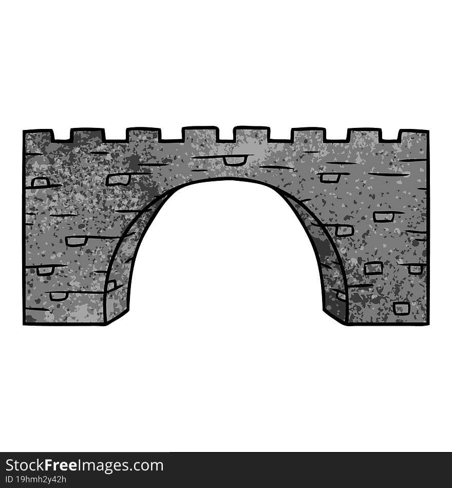 Textured Cartoon Doodle Of A Stone Bridge