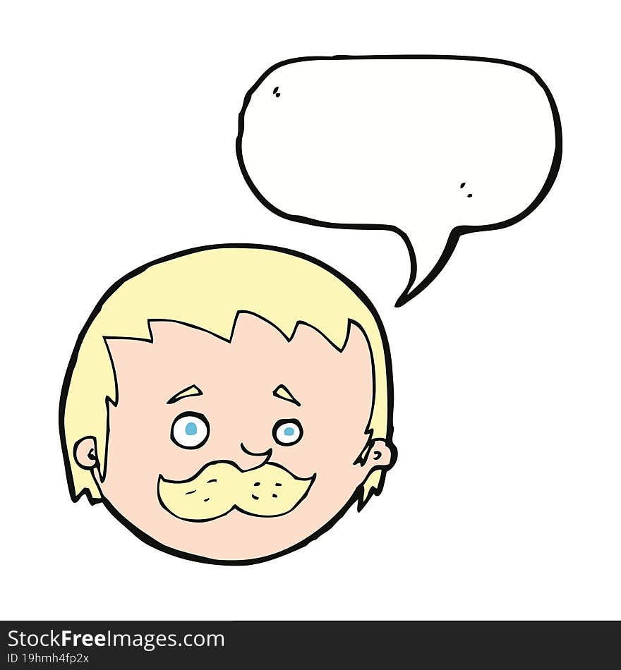 cartoon man with mustache with speech bubble